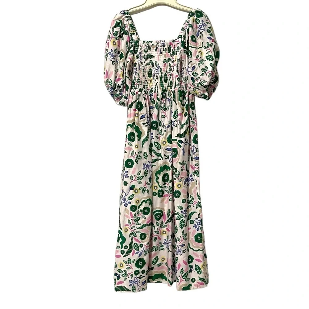 Jesse Zhao New York Emerald Smocked Puff Sleeve Midi Dress Size Small - Picture 3 of 7